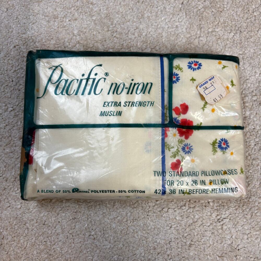 Pacific No-Iron Extra Strength Muslin Floral Design Pillowcases NOS